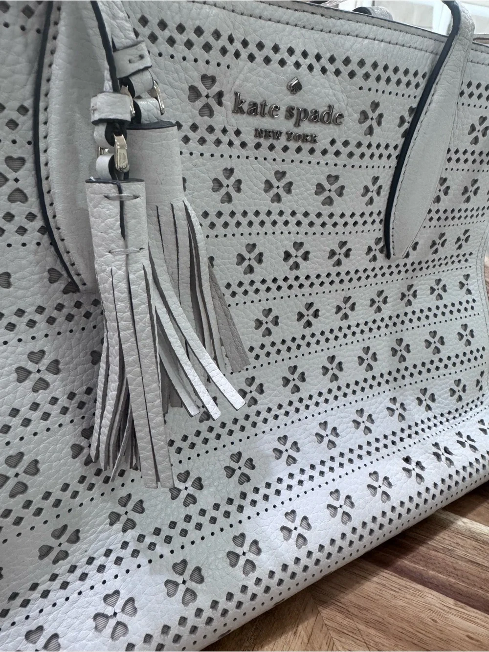 Kate Spade Perforated Leather Tote in white